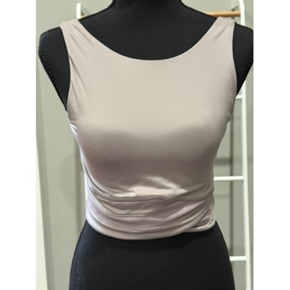 Sweaty Betty London Mauve Taupe Ribbed Mesh Trim Crop Top SB8381 Small